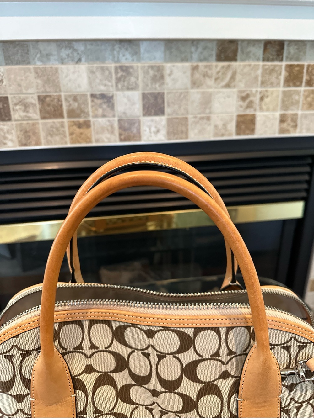 Coach Brown Signature Canvas Dome Satchel with Tan Leather Trim - Picture 2 of 8